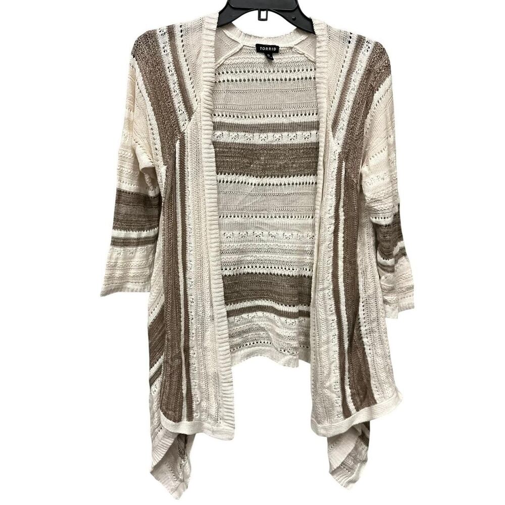 Torrid Women's White and Tan Cardigan XL